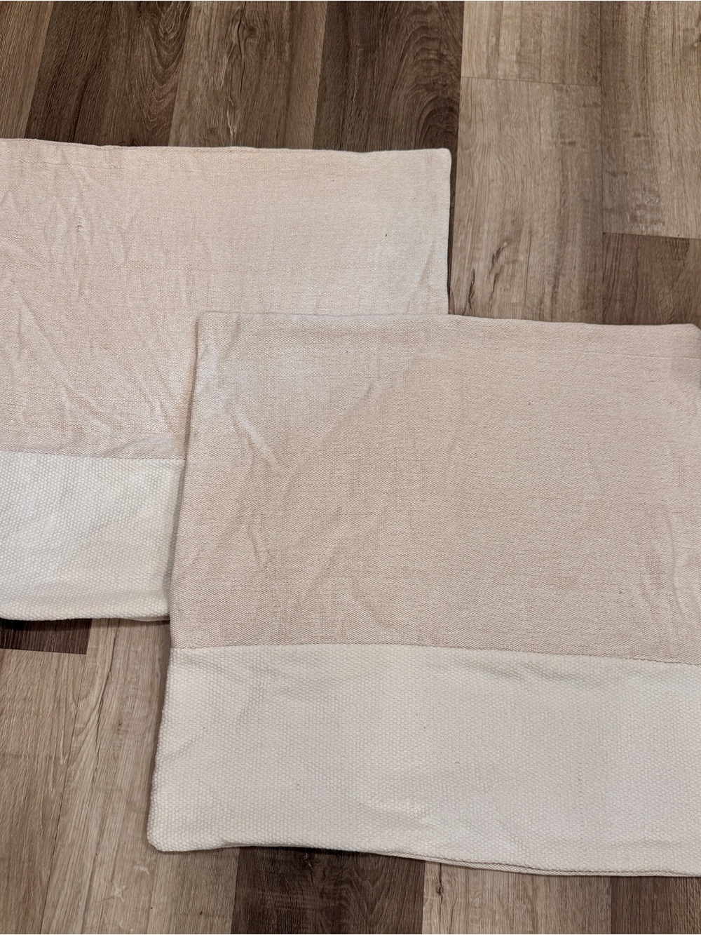 West Elm Mosaic Linen Cream Tan Pillow Cover 23x23 Neutral Pair Set of 2